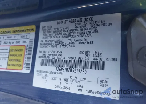 2017 Ford Mustang Ecoboost from USA, damaged, VIN 1FA6P8TH7H5219726